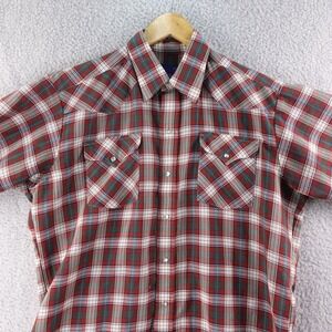 Vintage Panhandle Slim USA Men's M Plaid Western Short Sleeve‎ Pearl Snap Shirt
